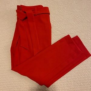 LOFT Red Marisa Cut Cropped Dress Pants with Belt